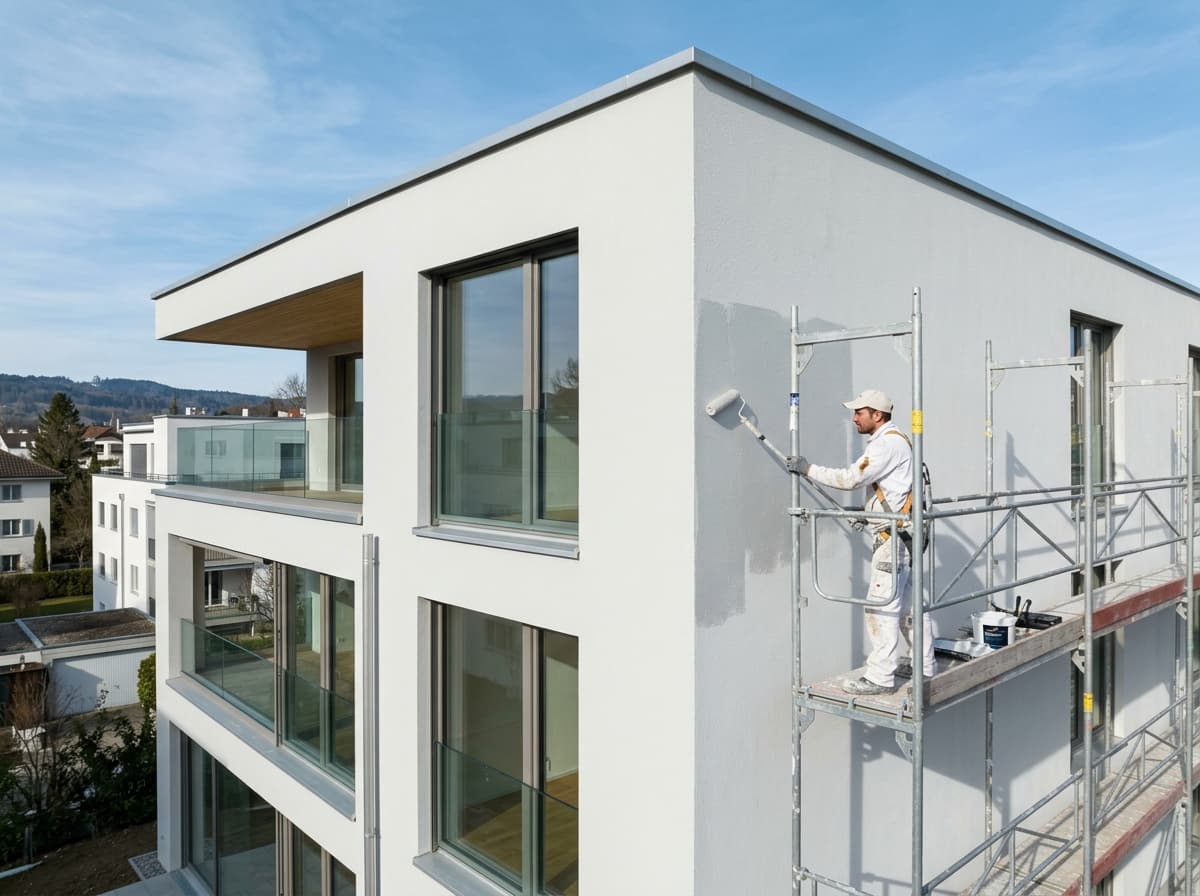 Frisch gestrichene, gepflegte Hausfassade in Basel — Fassadenanstrich und Fassadenrenovation